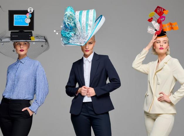 Three people wearing hats