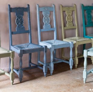 Painted chairs from Annie Sloan's Coloured Recipes for Painted Furniture | Hiscox Cover Stories