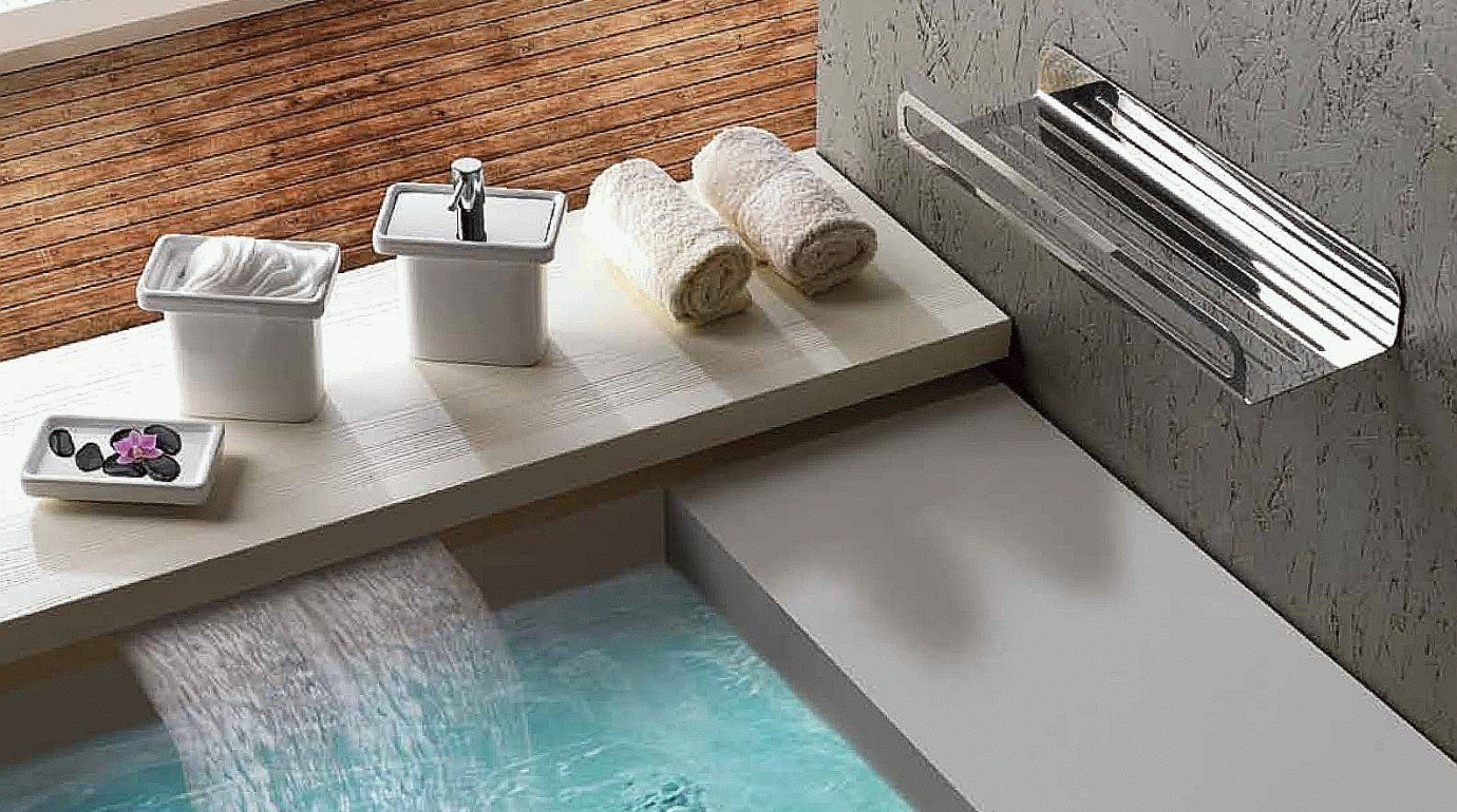 modular contemporary bath has with a concealed waterfall tap