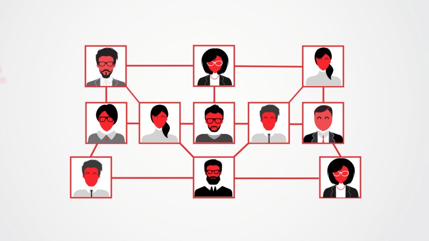 Cartoon showing media workers connecting