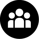 A silhouette of three people