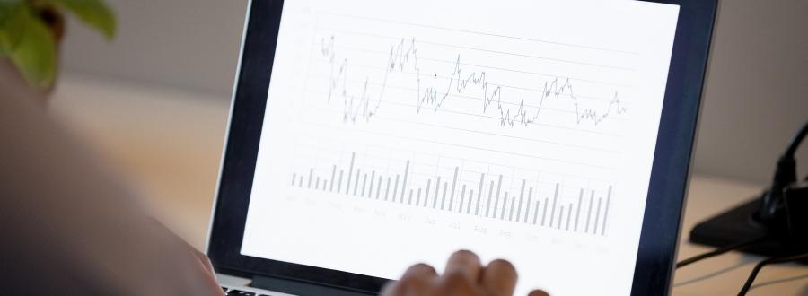 small business owner uses laptop to report on business analytics