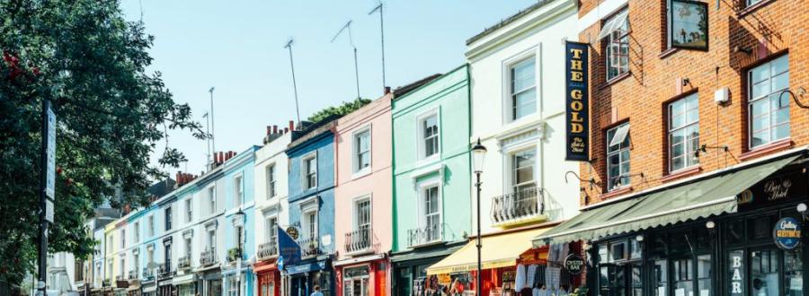colourful street of shop fronts