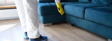 A livingroom being disinfected