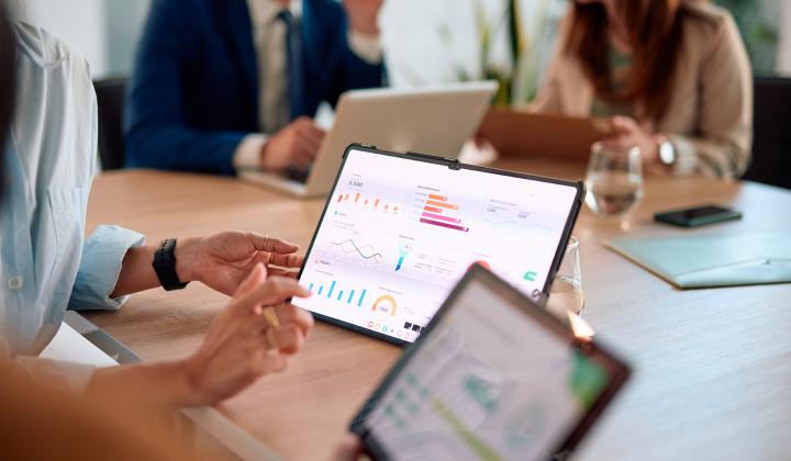 A team analysing financial data