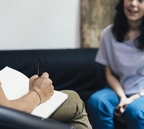 A young woman being interviewed