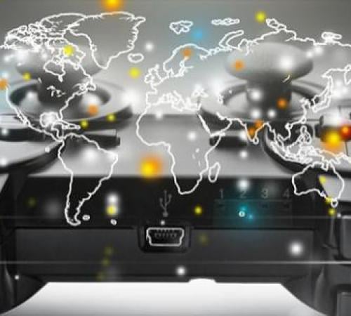 gaming remote with global map overlay