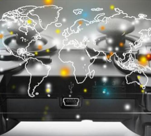 gaming remote with global map overlay
