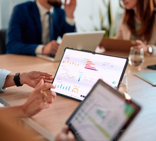 A team analysing financial data