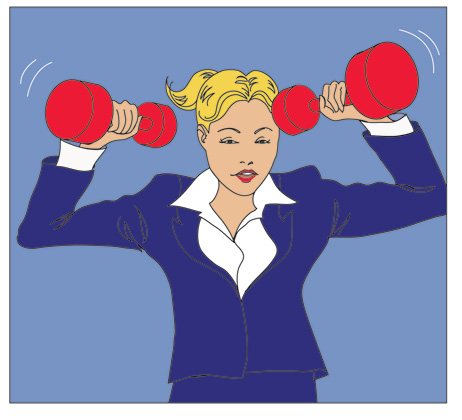 Business woman lifting weights