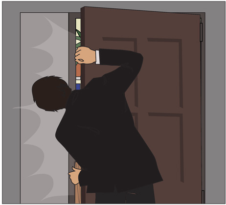 Illustration of man closing door