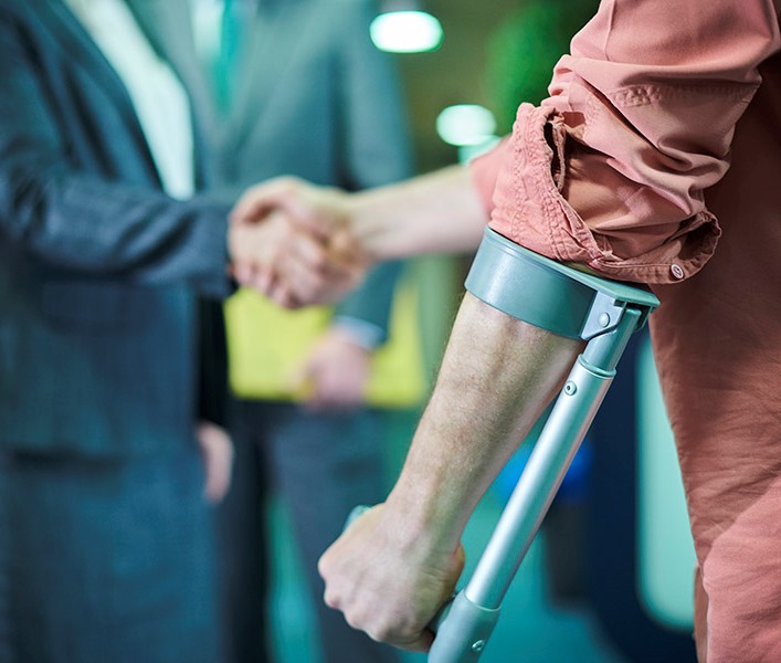 A man using a crutch
