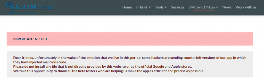 Softmining notice on their website