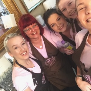 ice cream parlour team selfie in aprons