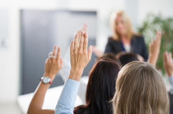 A woman leading a group