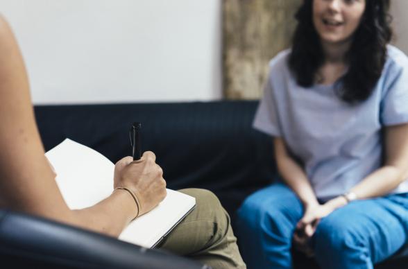 A young woman being interviewed