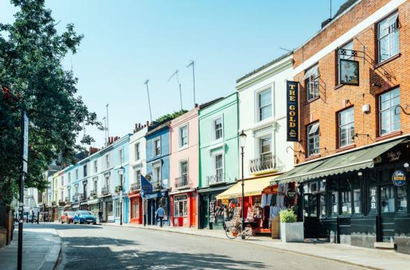 colourful street of shop fronts
